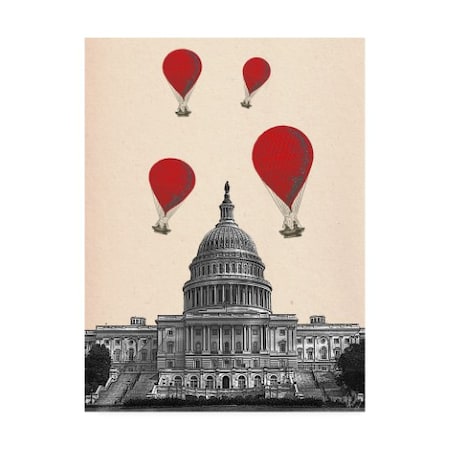 Fab Funky 'Us Capitol Building And Red Hot Air Balloons' Canvas Art,14x19